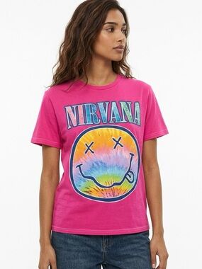 Nirvana Pink Smiley Face Tie-Dye T-Shirt Unisex Size S